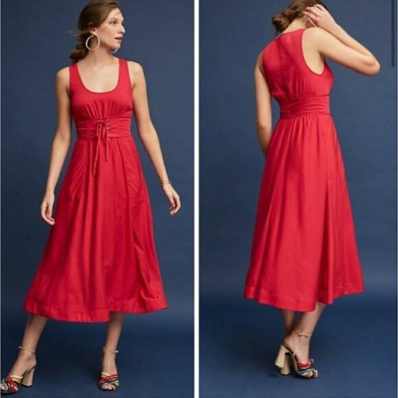 ANTHROPOLOGIE PLENTY BY TRACY REESE Red Corset Midi Dress Size 2 - Picture 1 of 8